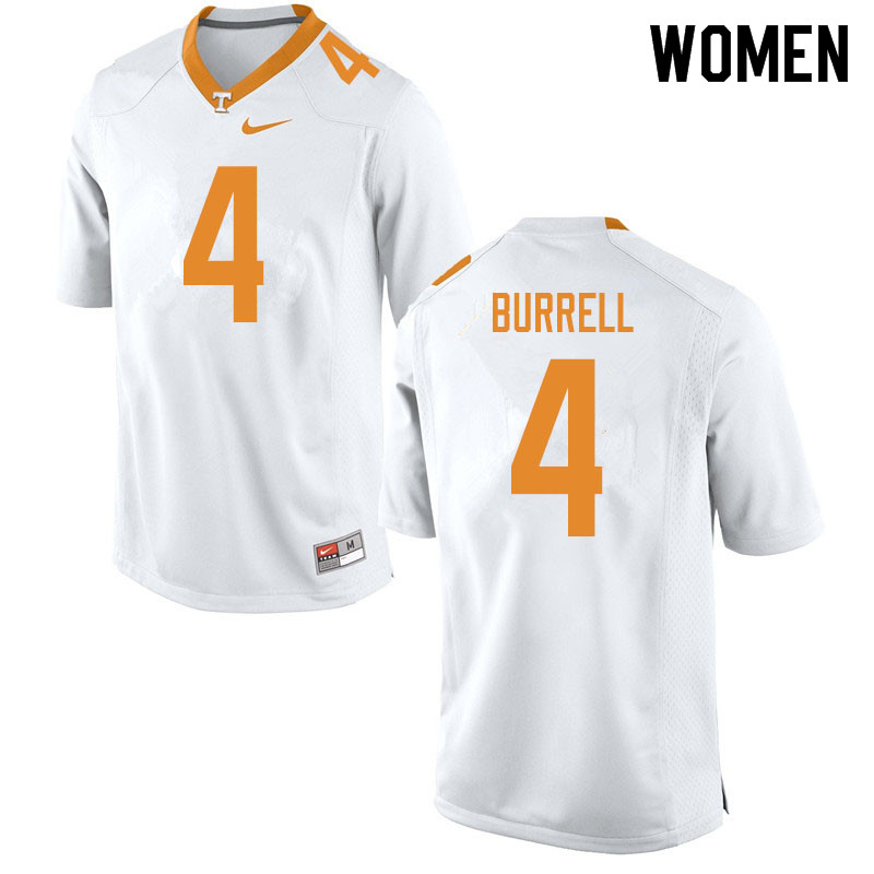 Women #4 Warren Burrell Tennessee Volunteers College Football Jerseys Sale-White - Click Image to Close